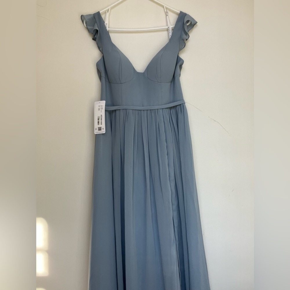 NWT Azazie Stassie Dress in Dusty Blue - Size 8